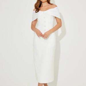 Odd Muse Bow Midi Dress Off-Shoulder White Size L